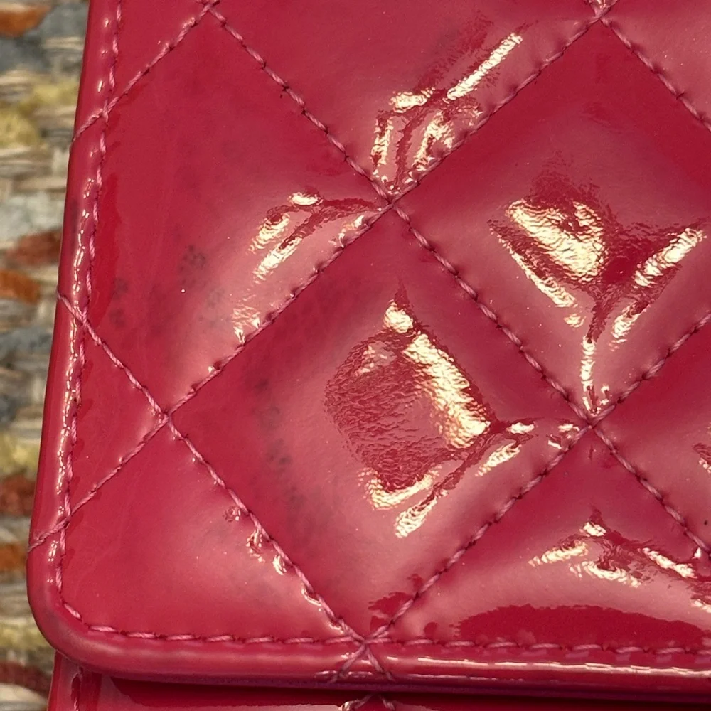 CHANEL Patent Calfskin Quilted Wallet On Chain WOC Strawberry Pink 🍓 - Picture 5 of 16